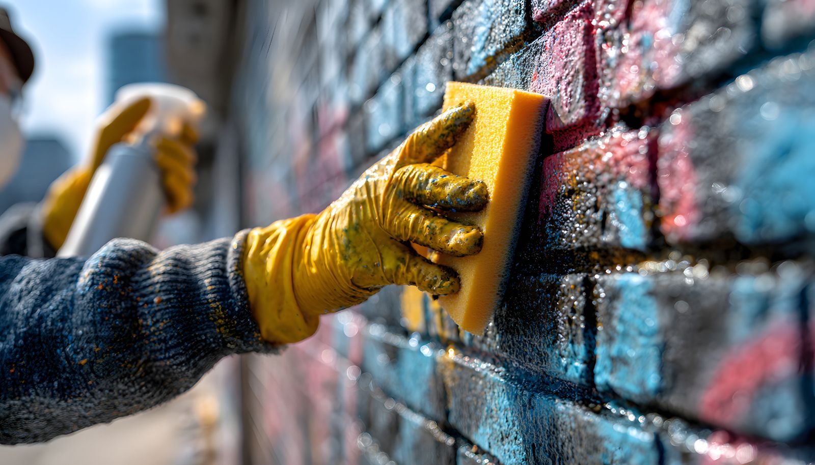 Hausfassade mit sichtbarem Erfolg der Graffitientfernung – sauber und schonend behandelt